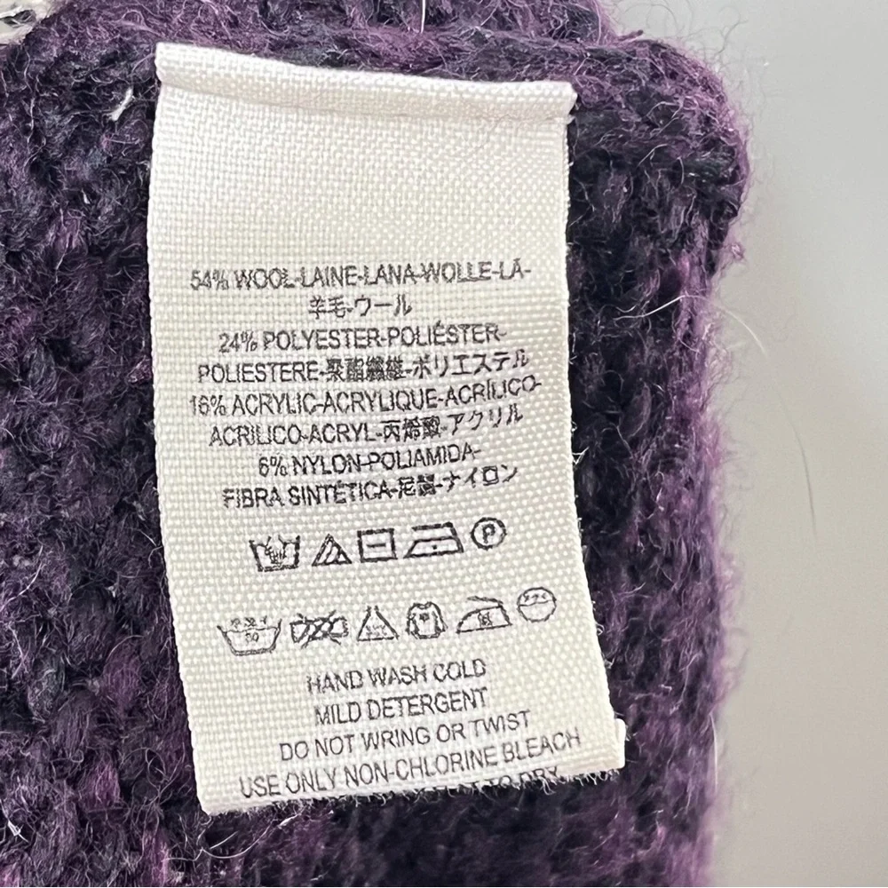 Free People Fair Isle Chunky Knit Sweater XS Purple Cowl Neck Boho Cozy